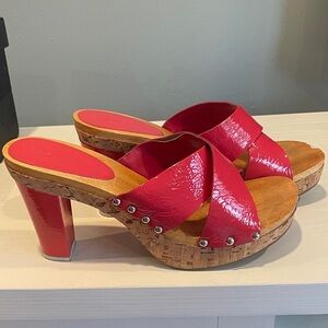 Esprit Glossy Red Cork Platform Heels